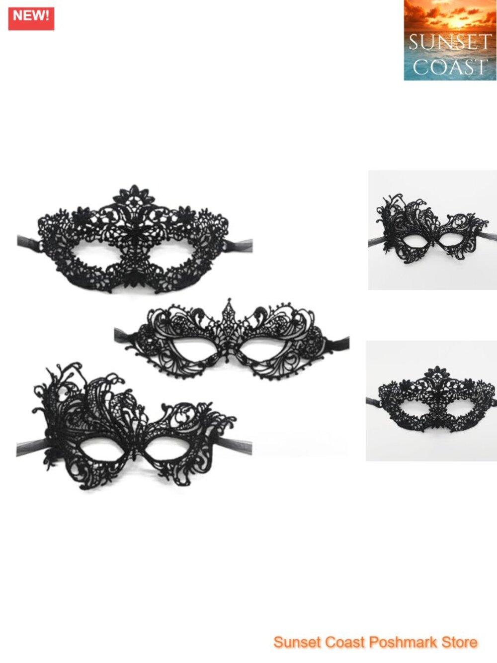 Lace Masquerade Eye Masks Set of 3 Adjustable Costume Party Prom Mardi Gras